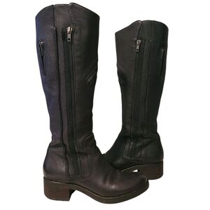 Vera Wang Evan Black Leather Zippers Moto Riding Boots Wmn 7 Designer Luxury